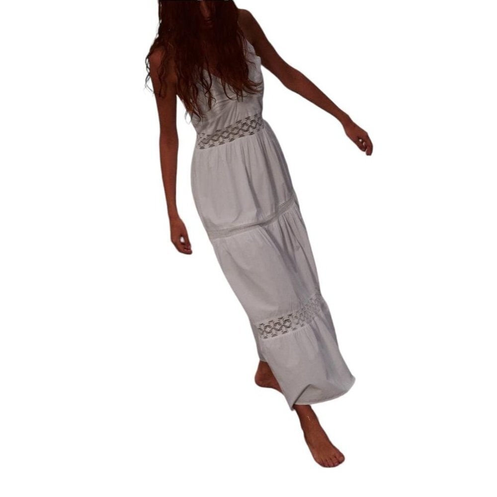 ZARA POPLIN DRESS WITH LACE TRIM WHITE SIZE M | 3798/024